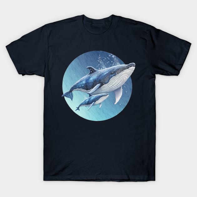 Humpback Whale Swimming with Baby Whale T-Shirt by peachycrossing